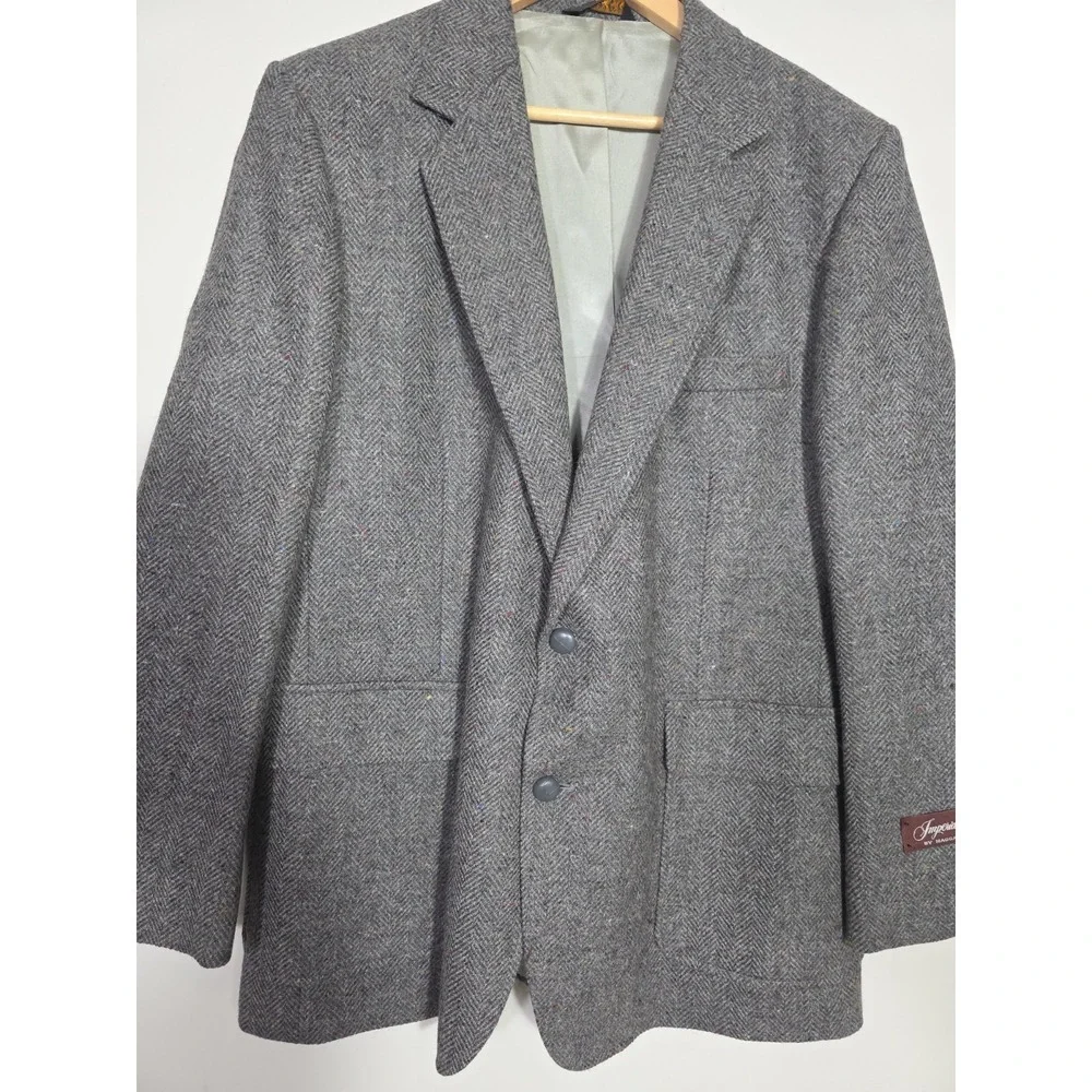 Vintage Imperial Haggar Wool Blazer 44R Gray Herringbone USA $115
